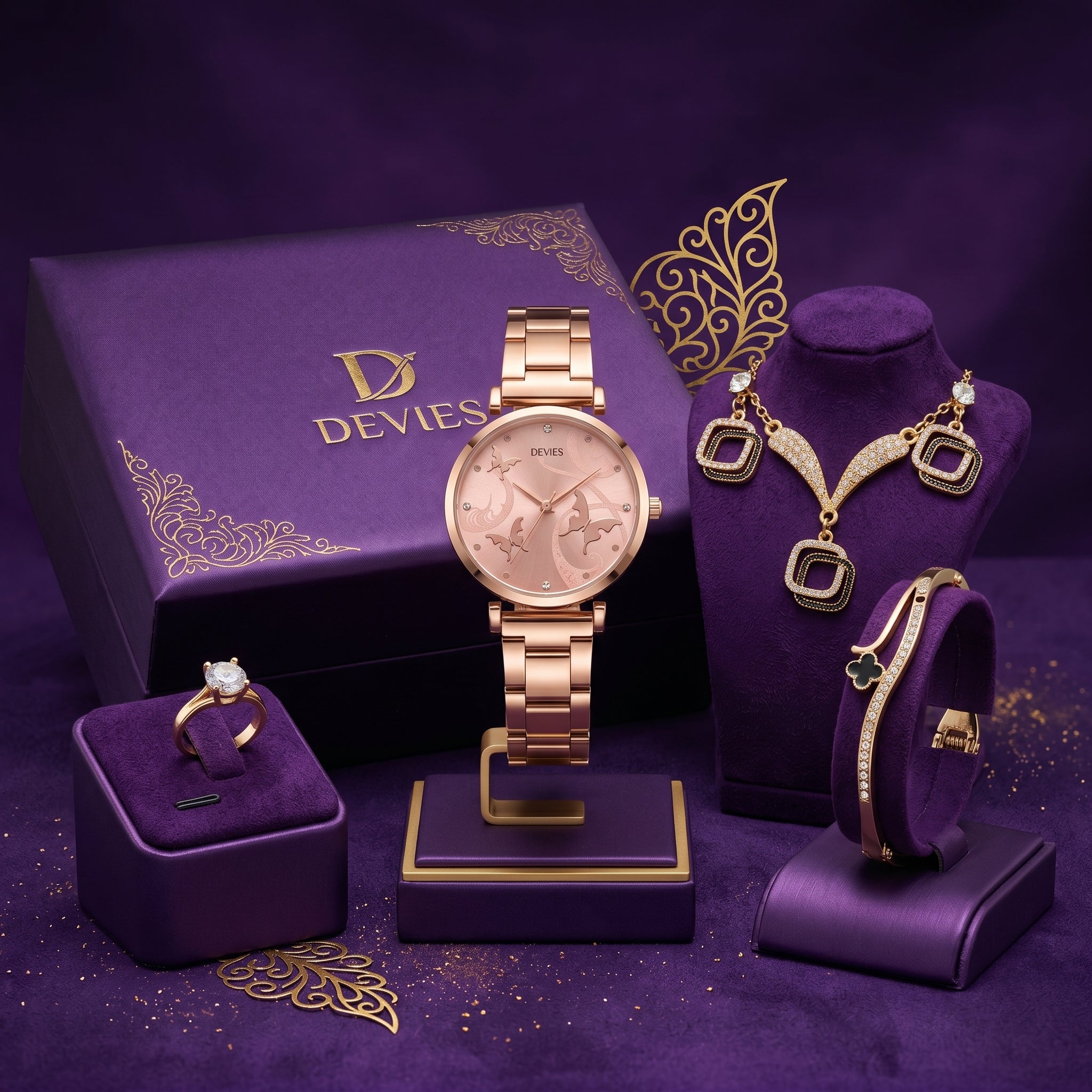 •GIRLS STEEL CHAIN WATCH; •MASTER LOCK&nbsp; •WITH STONE EARRINGS&nbsp; •STONES LOCKET CHAIN&nbsp; •STONE BRASLET&nbsp; •STONE RING&nbsp;&nbsp; •PREMIUM QUALITY ••WITH JEWELRY GIFT Box