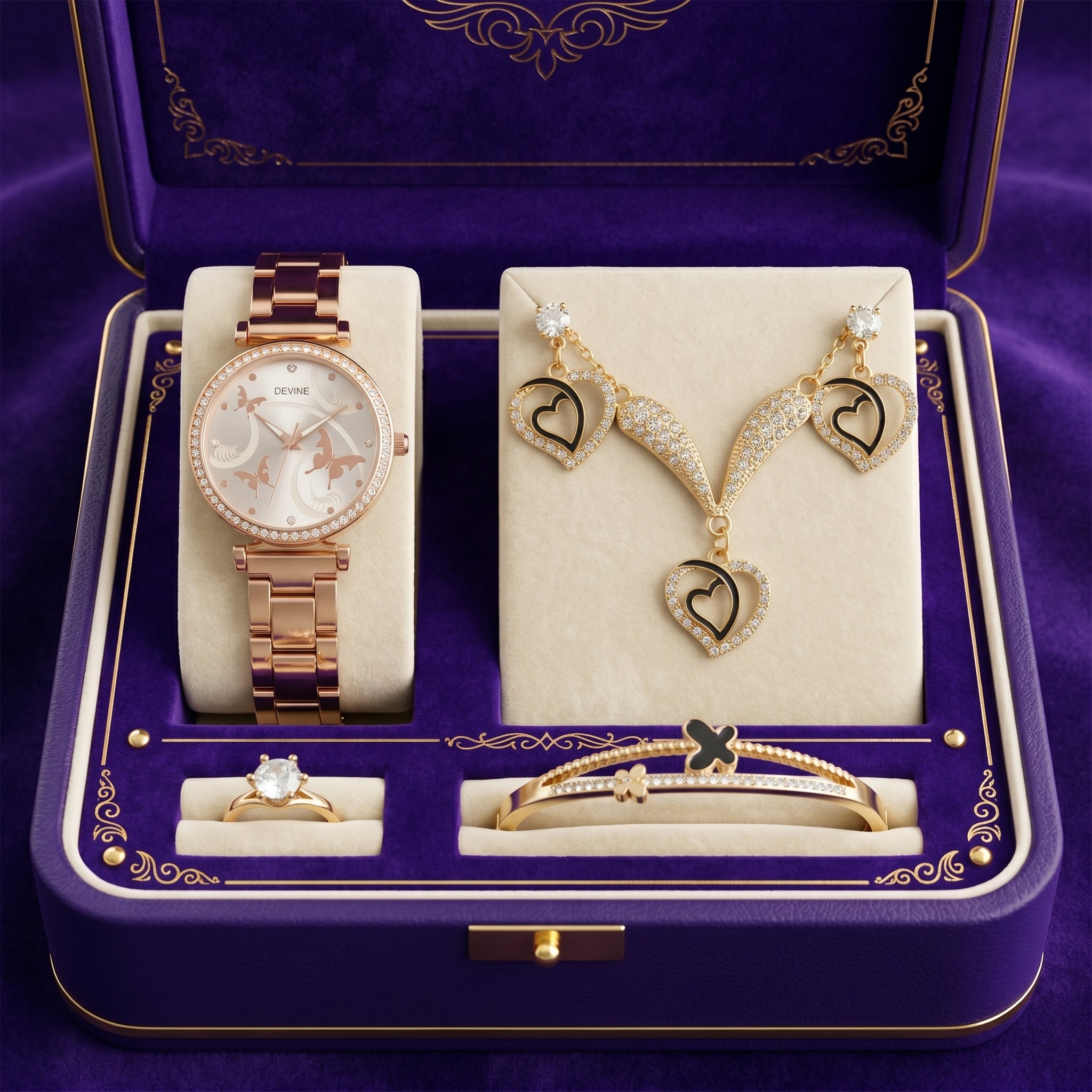 •GIRLS STEEL CHAIN WATCH; •MASTER LOCK&nbsp; •WITH STONE EARRINGS&nbsp; •STONES LOCKET CHAIN&nbsp; •STONE BRASLET&nbsp; •STONE RING&nbsp;&nbsp; •PREMIUM QUALITY ••WITH JEWELRY GIFT Box